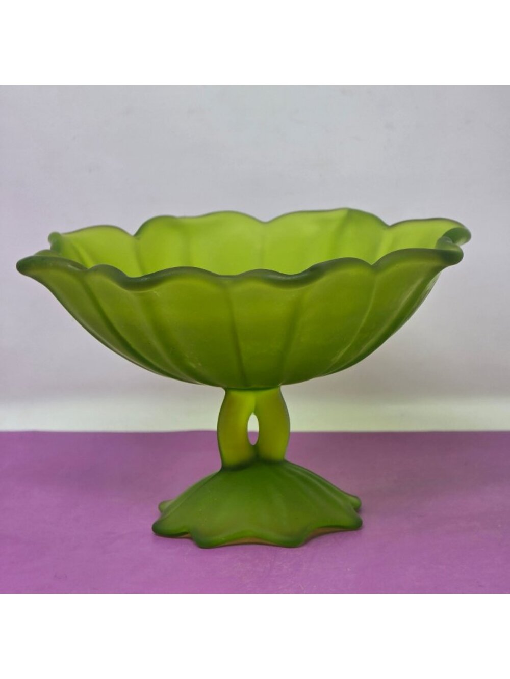 Vintage Westmoreland WG Lotus Stemmed Candy Dish Compote Doric Satin Green Glass